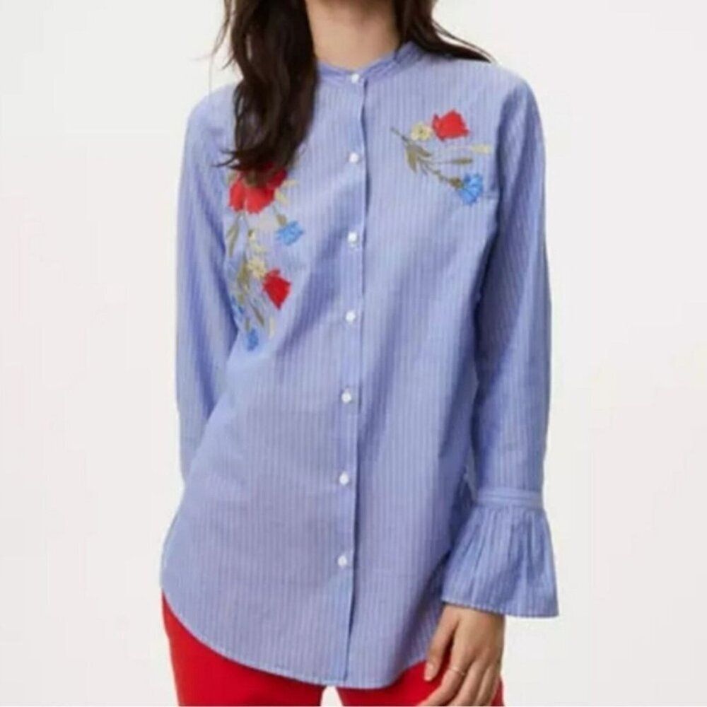 LOFT Blue and White Stripe Blouse Size Small